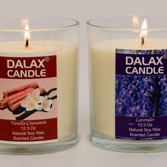 Set of 2, Lavender and Vanilla-Cinnamon Natural Soy Wax Candle Glass Jar Candle - Picture 2 of 7